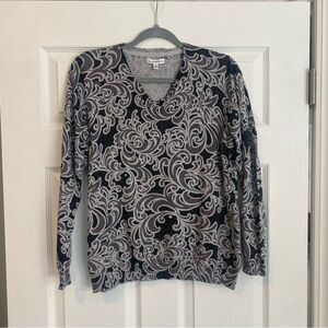 Croft & Barrow Black and Silver/Gray Paisley Sweater